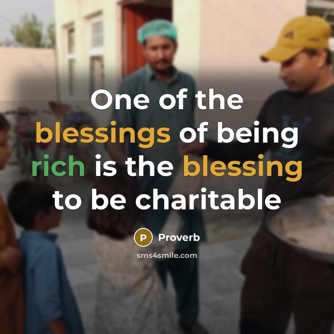 “One of the blessings of being rich is the blessing to be charitable” quote by Proverb