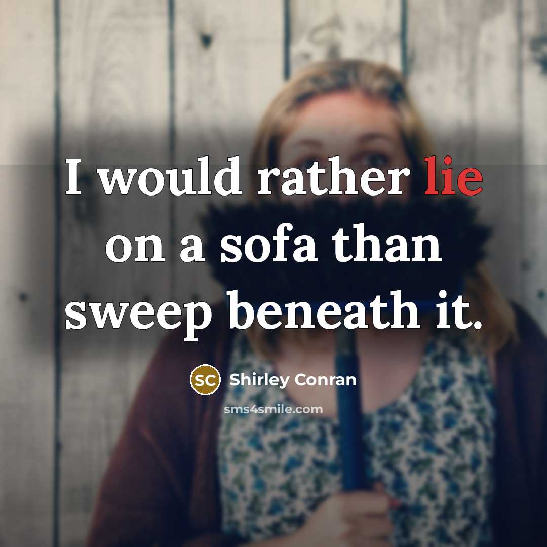 “I would rather lie on a sofa than sweep beneath it.” quote by Shirley Conran
