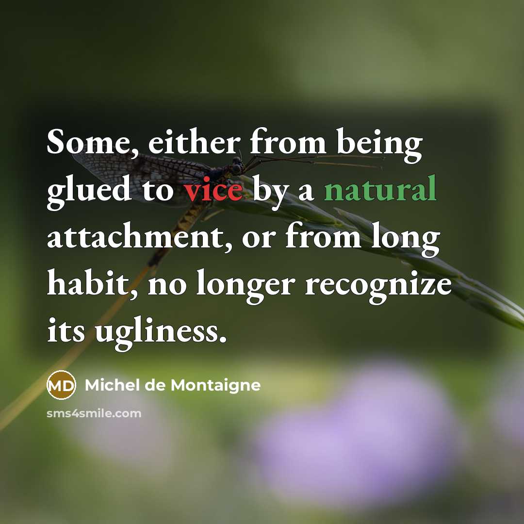 “Some, either from being glued to vice by a natural attachment, or from long habit, no longer recognize its ugliness.” quote by Michel de Montaigne