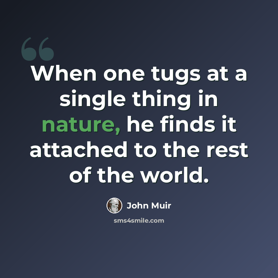 “When one tugs at a single thing in nature, he finds it attached to the rest of the world.” quote by John Muir