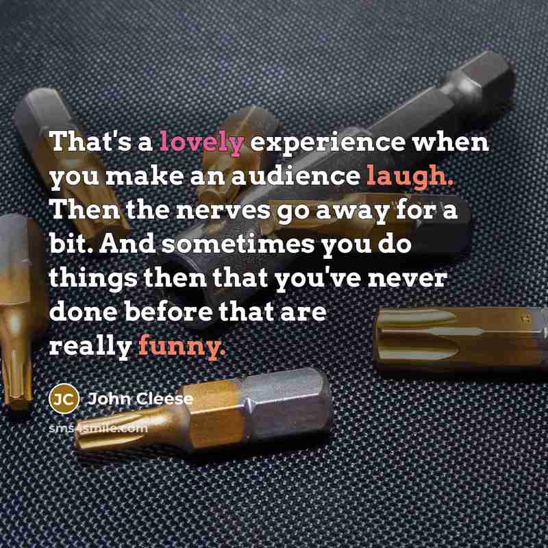 “That's a lovely experience when you make an audience laugh. Then the nerves go away for a bit. And sometimes you do things then that you've never done before that are really funny.” quote by John Cleese