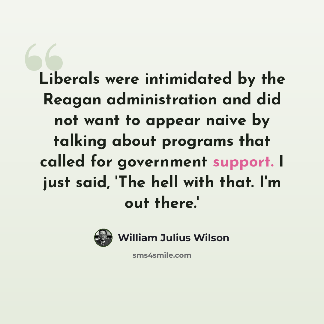 “Liberals were intimidated by the Reagan administration and did not want to appear naive by talking about programs that called for government support. I just said, 'The hell with that. I'm out there.'” quote by William Julius Wilson