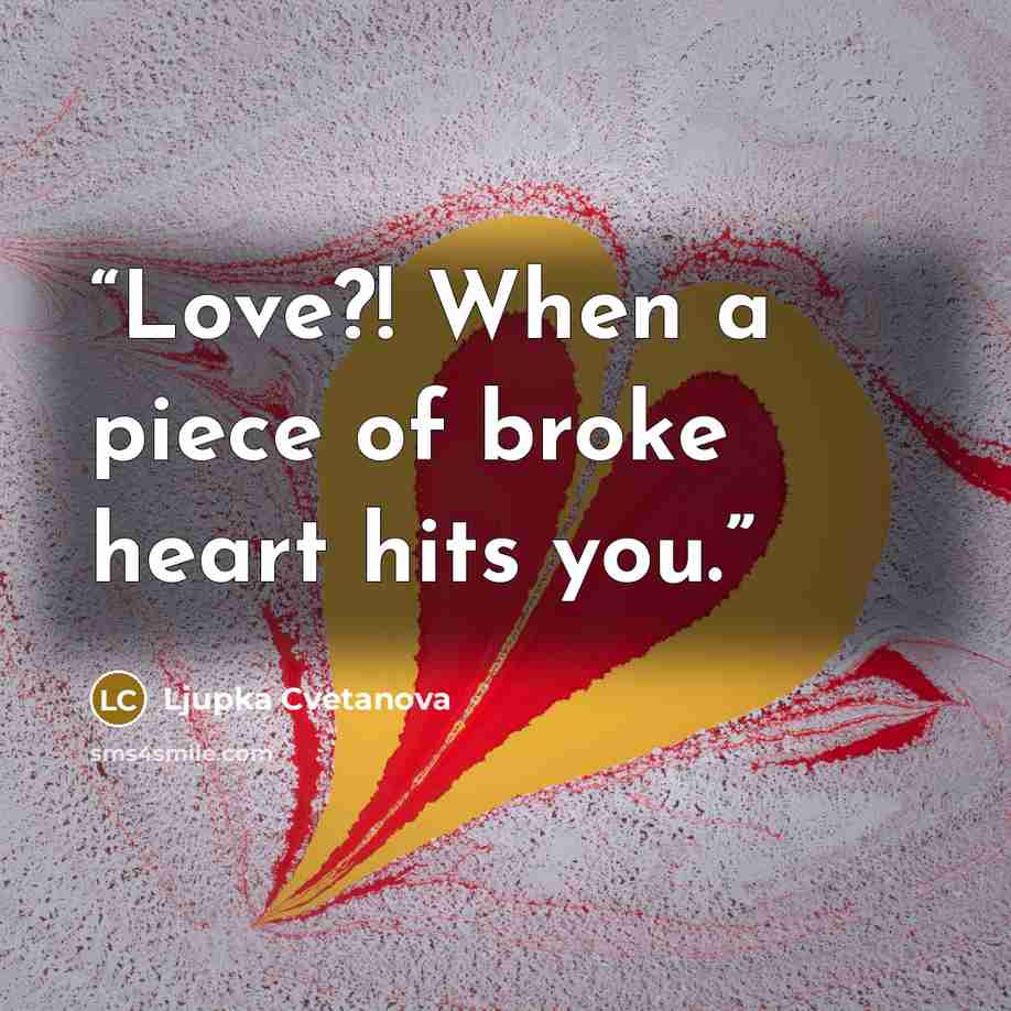 “Love?! When a piece of broke heart hits you.” quote by Ljupka Cvetanova