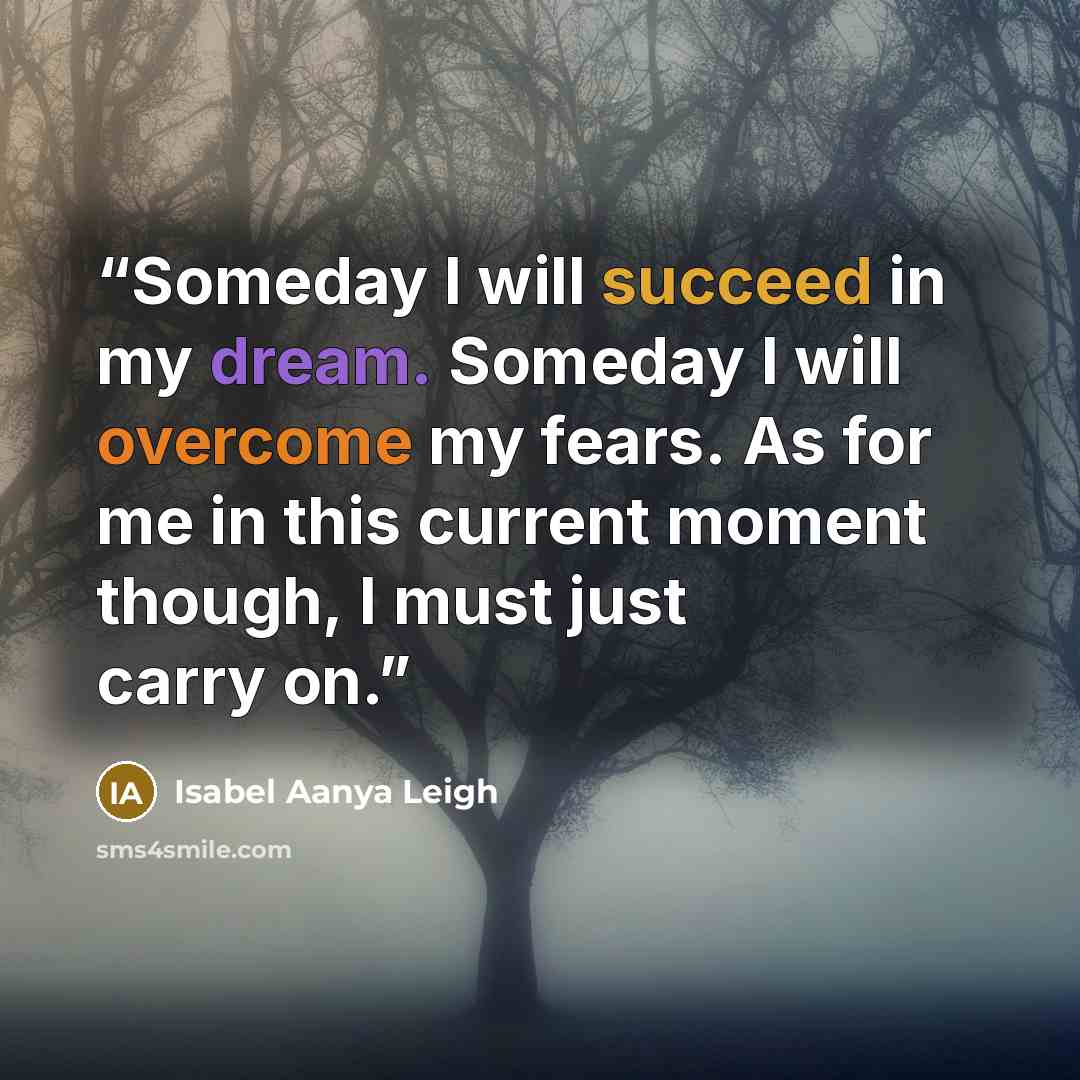 “Someday I will succeed in my dream. Someday I will overcome my fears. As for me in this current moment though, I must just carry on.” quote by Isabel Aanya Leigh