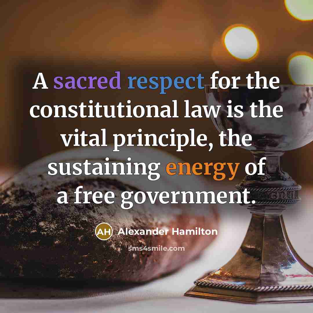 “A sacred respect for the constitutional law is the vital principle, the sustaining energy of a free government.” quote by Alexander Hamilton