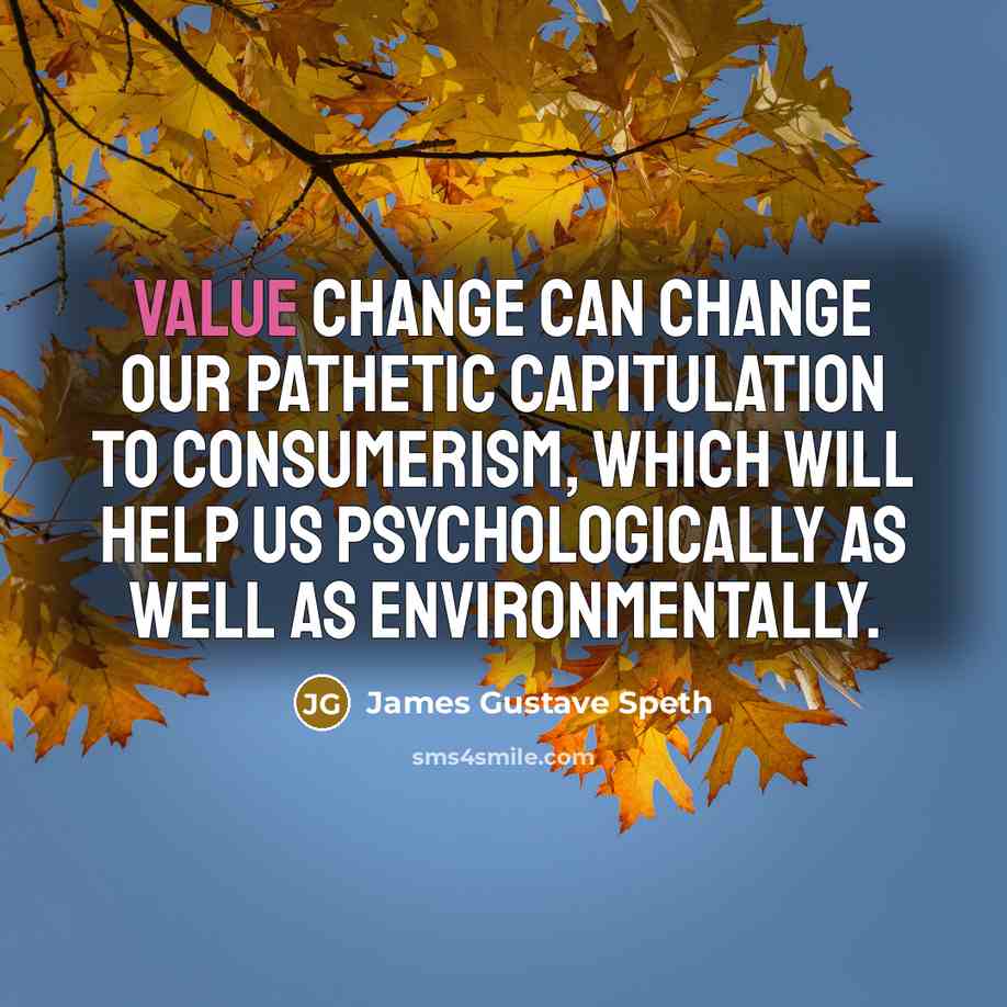 “Value change can change our pathetic capitulation to consumerism, which will help us psychologically as well as environmentally.” quote by James Gustave Speth