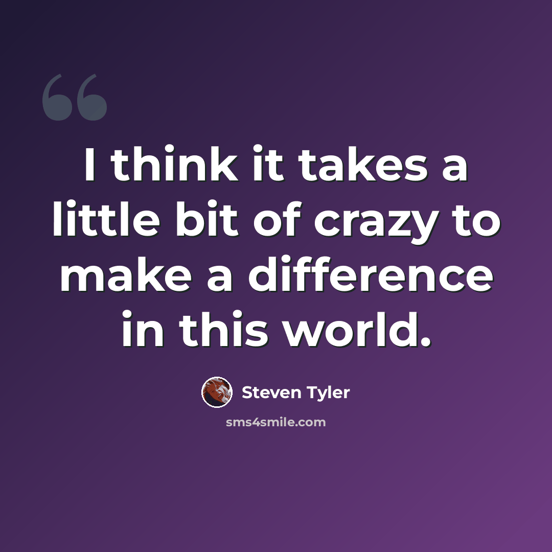 “I think it takes a little bit of crazy to make a difference in this world.” quote by Steven Tyler