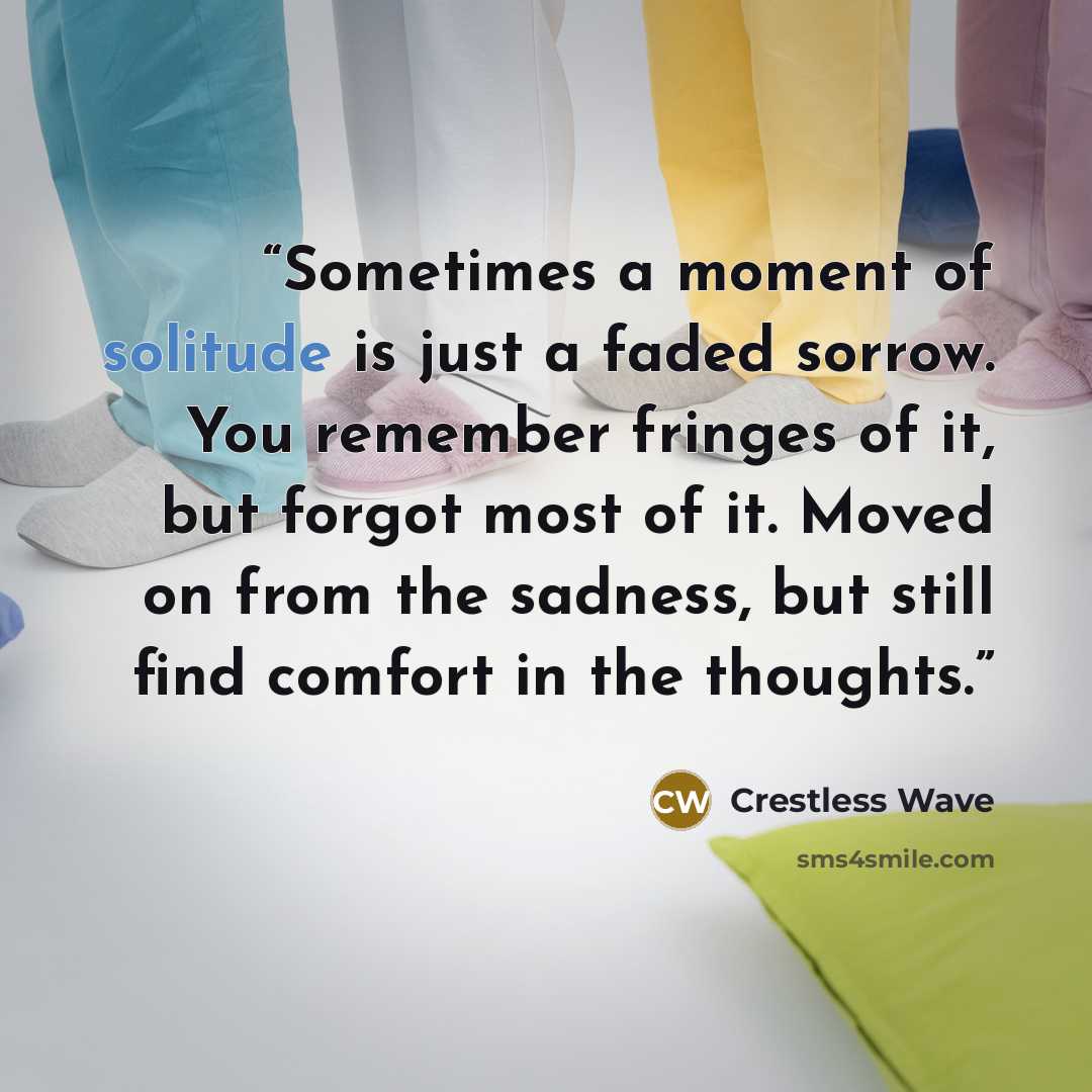“Sometimes a moment of solitude is just a faded sorrow. You remember fringes of it, but forgot most of it. Moved on from the sadness, but still find comfort in the thoughts.” quote by Crestless Wave