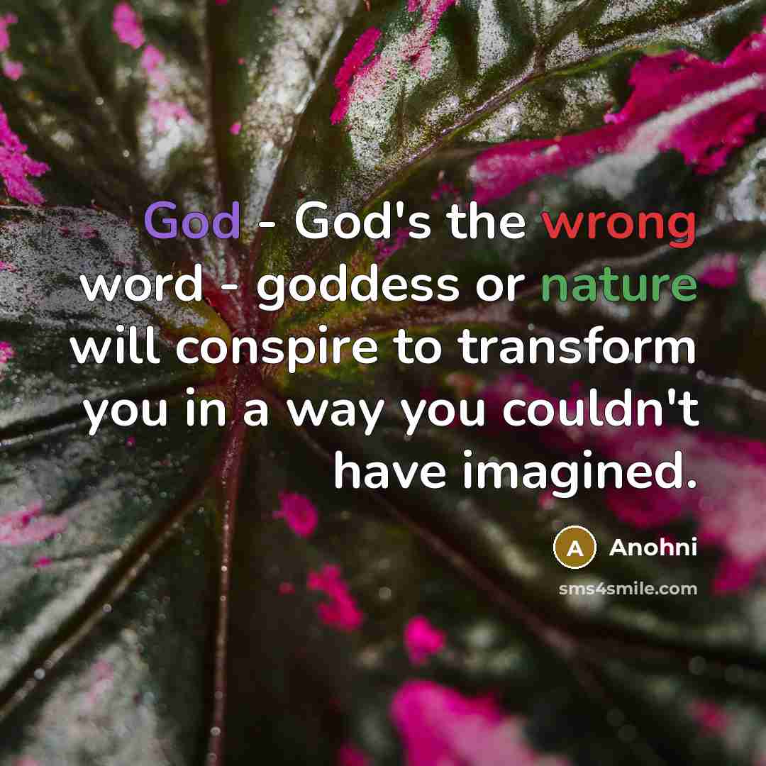 “God - God's the wrong word - goddess or nature will conspire to transform you in a way you couldn't have imagined.” quote by Anohni