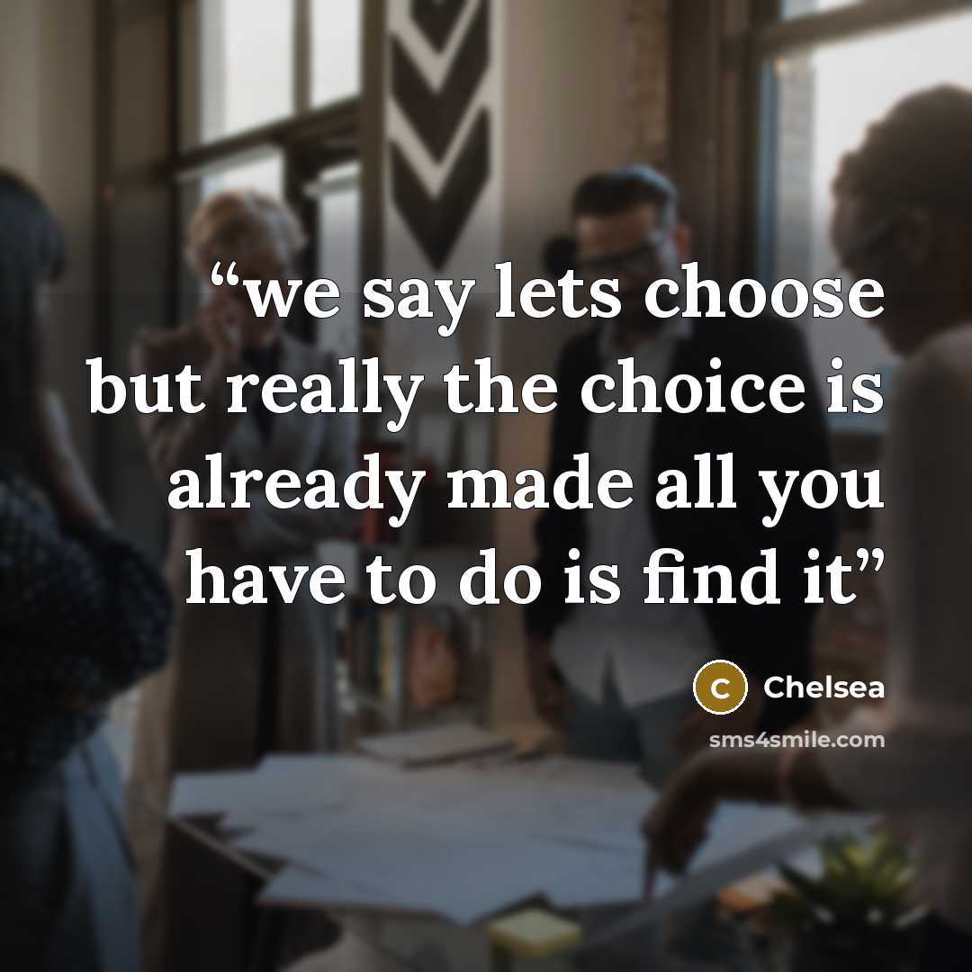 “we say lets choose but really the choice is already made all you have to do is find it” quote by chelsea