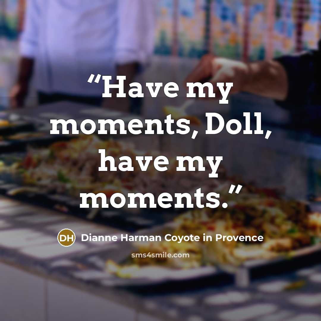 “Have my moments, Doll, have my moments.” quote by Dianne Harman Coyote in Provence