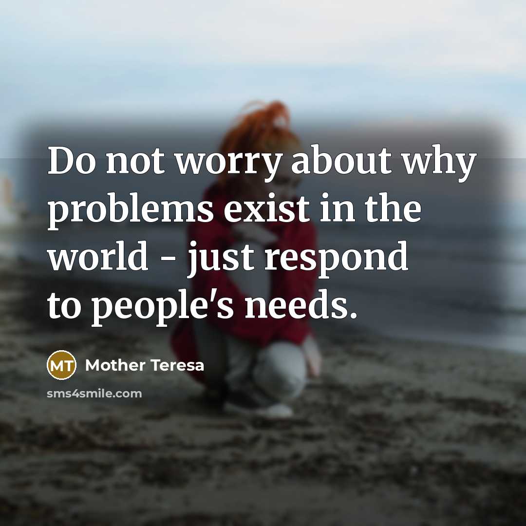 “Do not worry about why problems exist in the world - just respond to people's needs.” quote by Mother Teresa