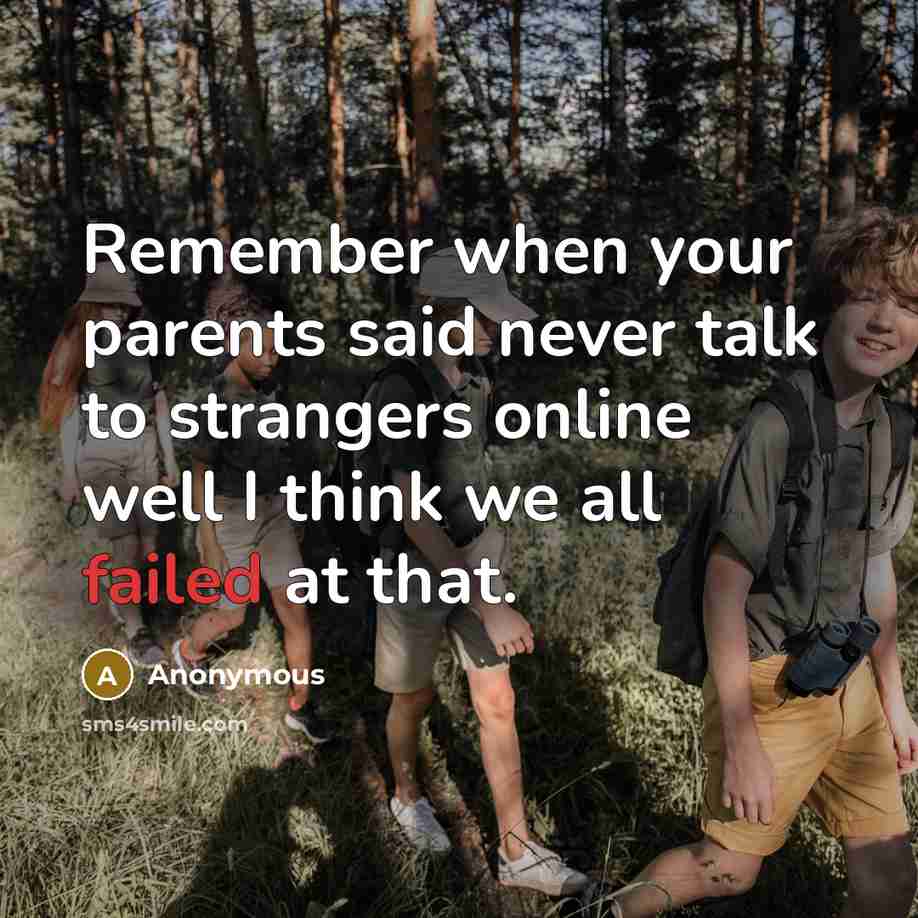“Remember when your parents said never talk to strangers online well I think we all failed at that.” quote by Anonymous