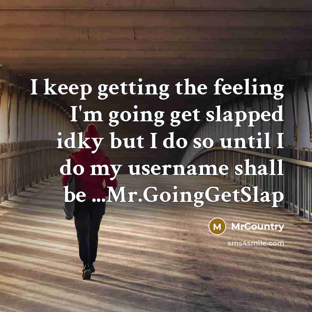 “I keep getting the feeling I'm going get slapped idky but I do so until I do my username shall be ...Mr.GoingGetSlap” quote by MrCountry