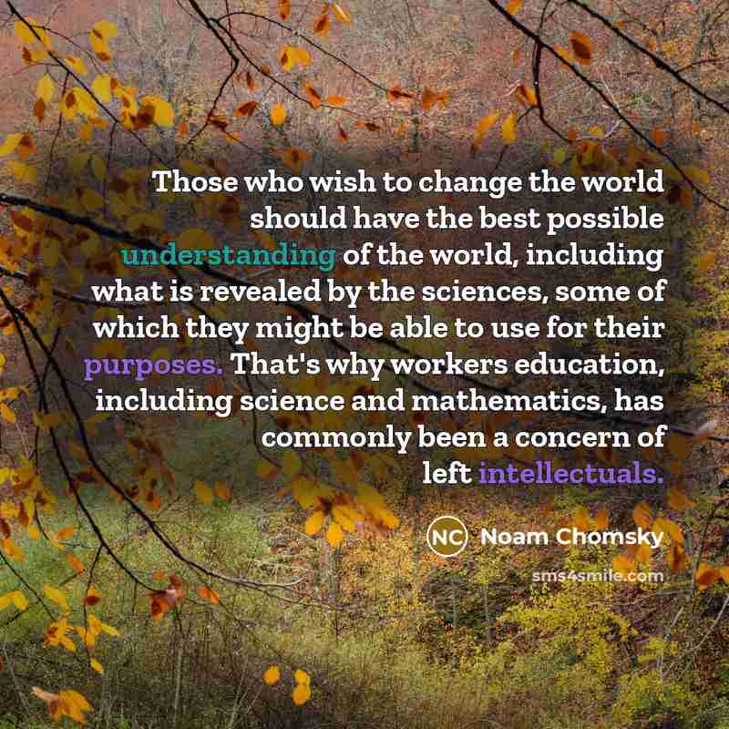 “Those who wish to change the world should have the best possible understanding of the world, including what is revealed by the sciences, some of which they might be able to use for their purposes. That's why workers education, including science and mathematics, has commonly been a concern of left…” quote by Noam Chomsky