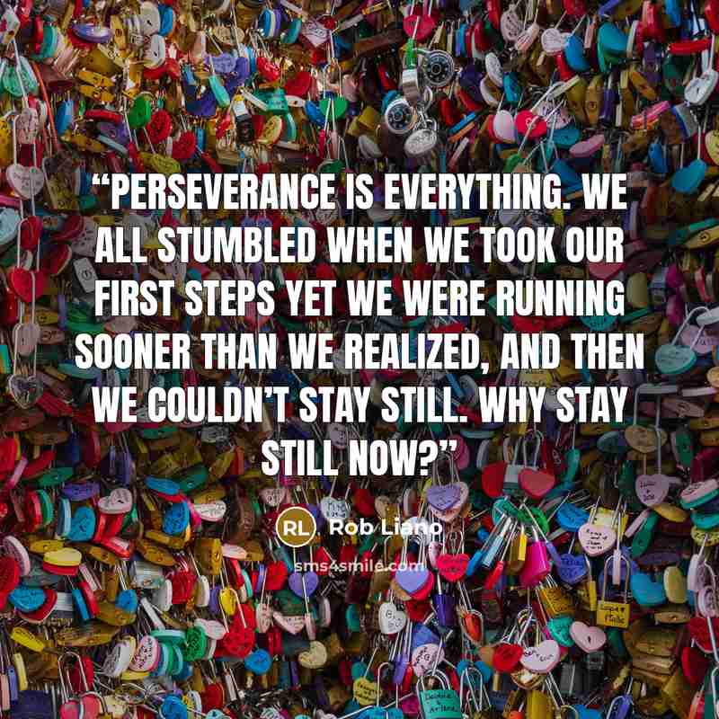 “Perseverance is everything. We all stumbled when we took our first steps yet we were running sooner than we realized, and then we couldn’t stay still. Why stay still now?” quote by Rob Liano