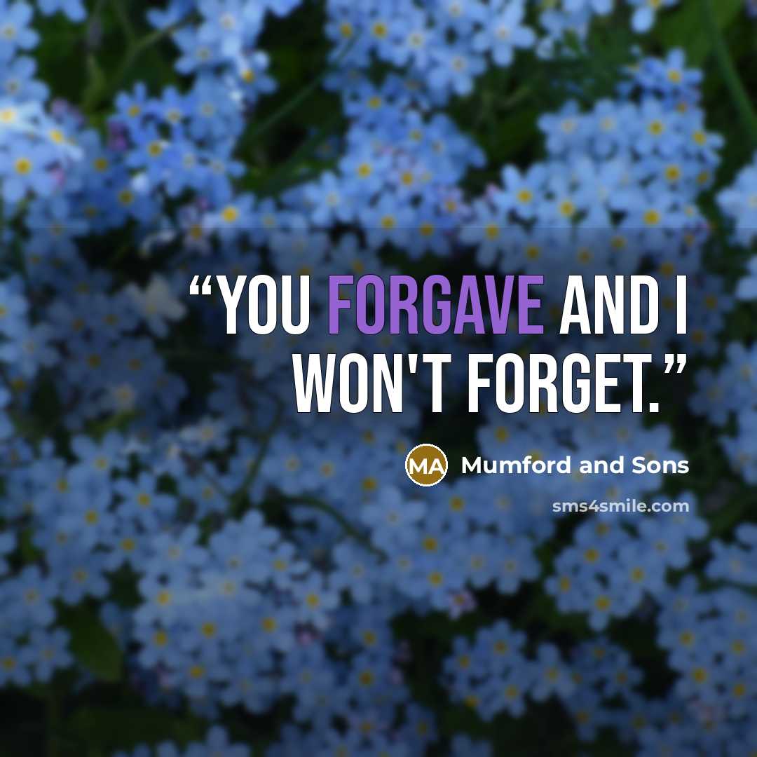“You forgave and I won't forget.” quote by Mumford and Sons