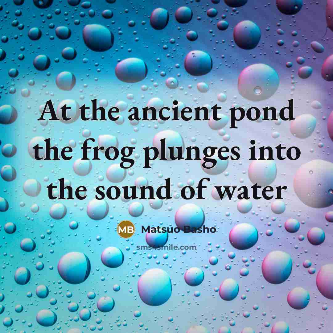 “At the ancient pond the frog plunges into the sound of water” quote by Matsuo Basho