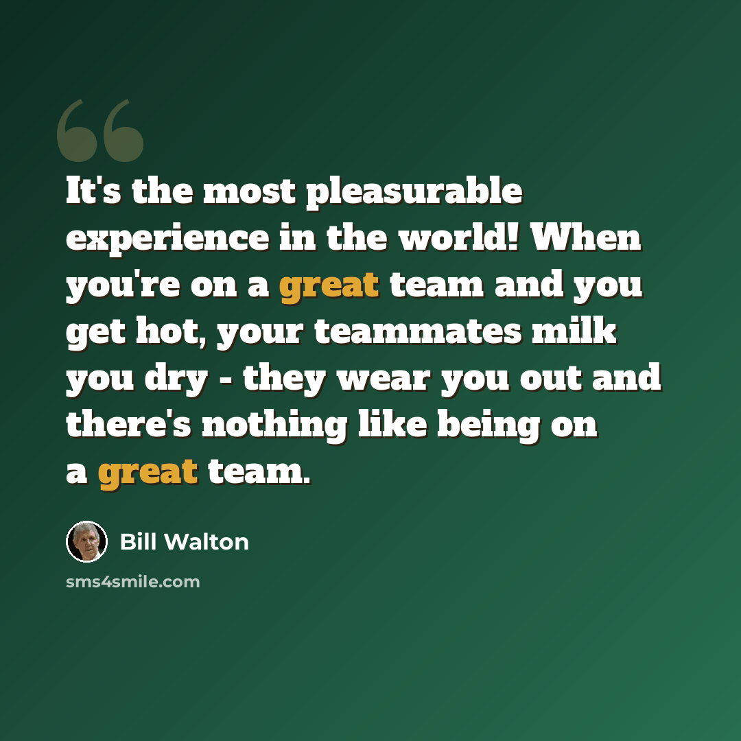 “It's the most pleasurable experience in the world! When you're on a great team and you get hot, your teammates milk you dry - they wear you out and there's nothing like being on a great team.” quote by Bill Walton
