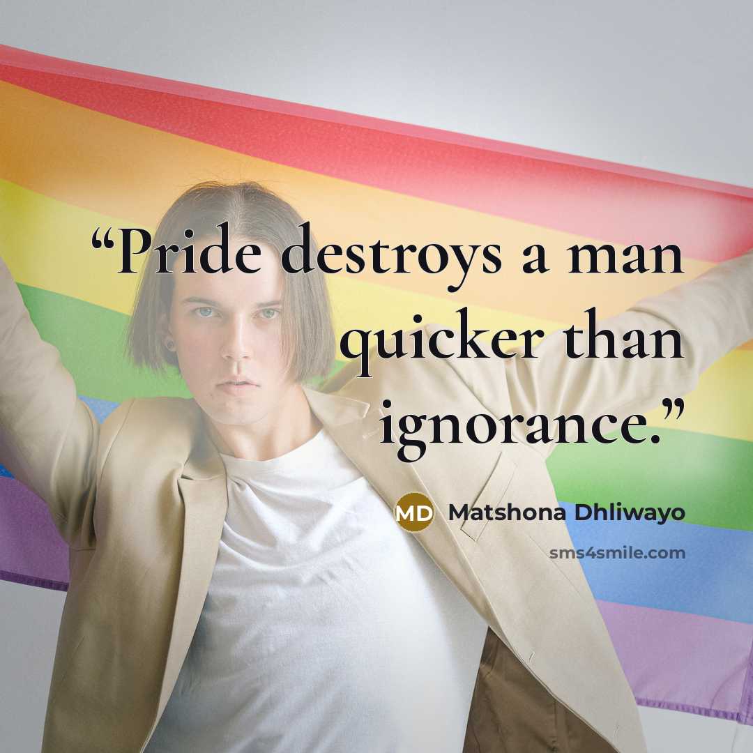 “Pride destroys a man quicker than ignorance.” quote by Matshona Dhliwayo