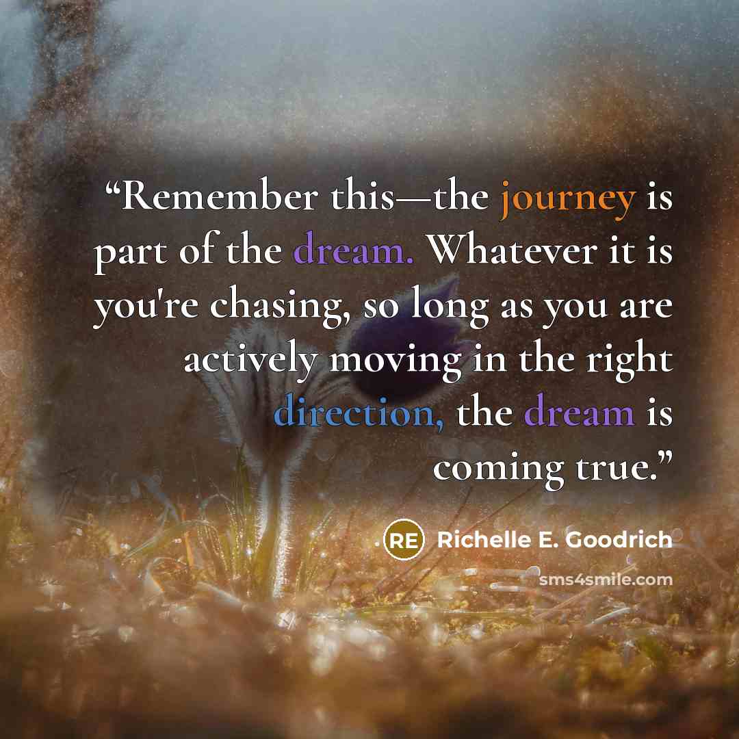 “Remember this—the journey is part of the dream. Whatever it is you're chasing, so long as you are actively moving in the right direction, the dream is coming true.” quote by Richelle E. Goodrich
