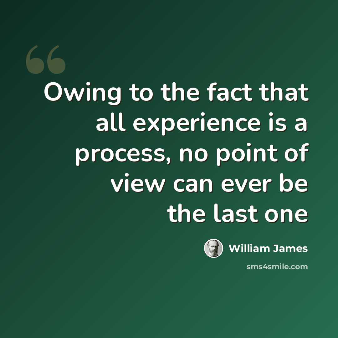 “Owing to the fact that all experience is a process, no point of view can ever be the last one” quote by William James
