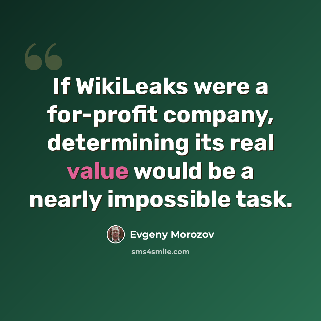 “If WikiLeaks were a for-profit company, determining its real value would be a nearly impossible task.” quote by Evgeny Morozov