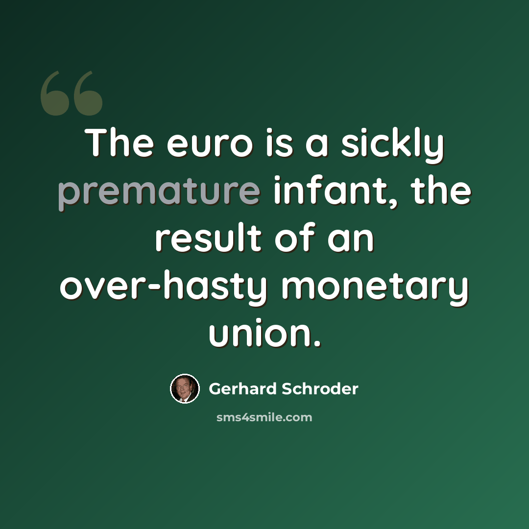 “The euro is a sickly premature infant, the result of an over-hasty monetary union.” quote by Gerhard Schroder