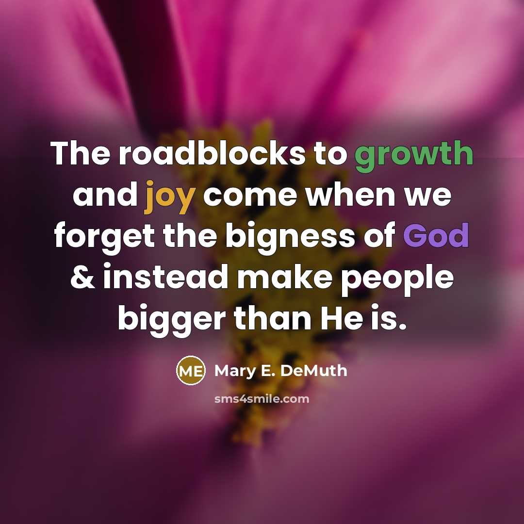 “The roadblocks to growth and joy come when we forget the bigness of God & instead make people bigger than He is.” quote by Mary E. DeMuth