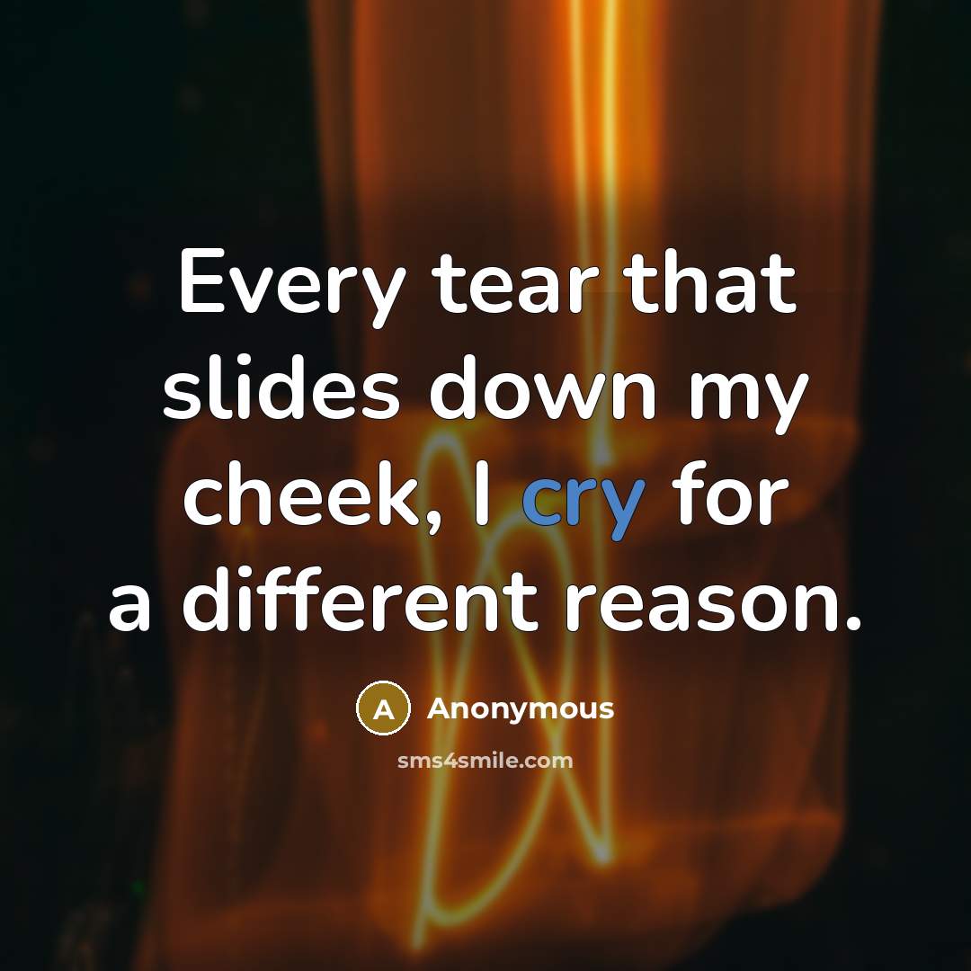 “Every tear that slides down my cheek, I cry for a different reason.” quote by Anonymous