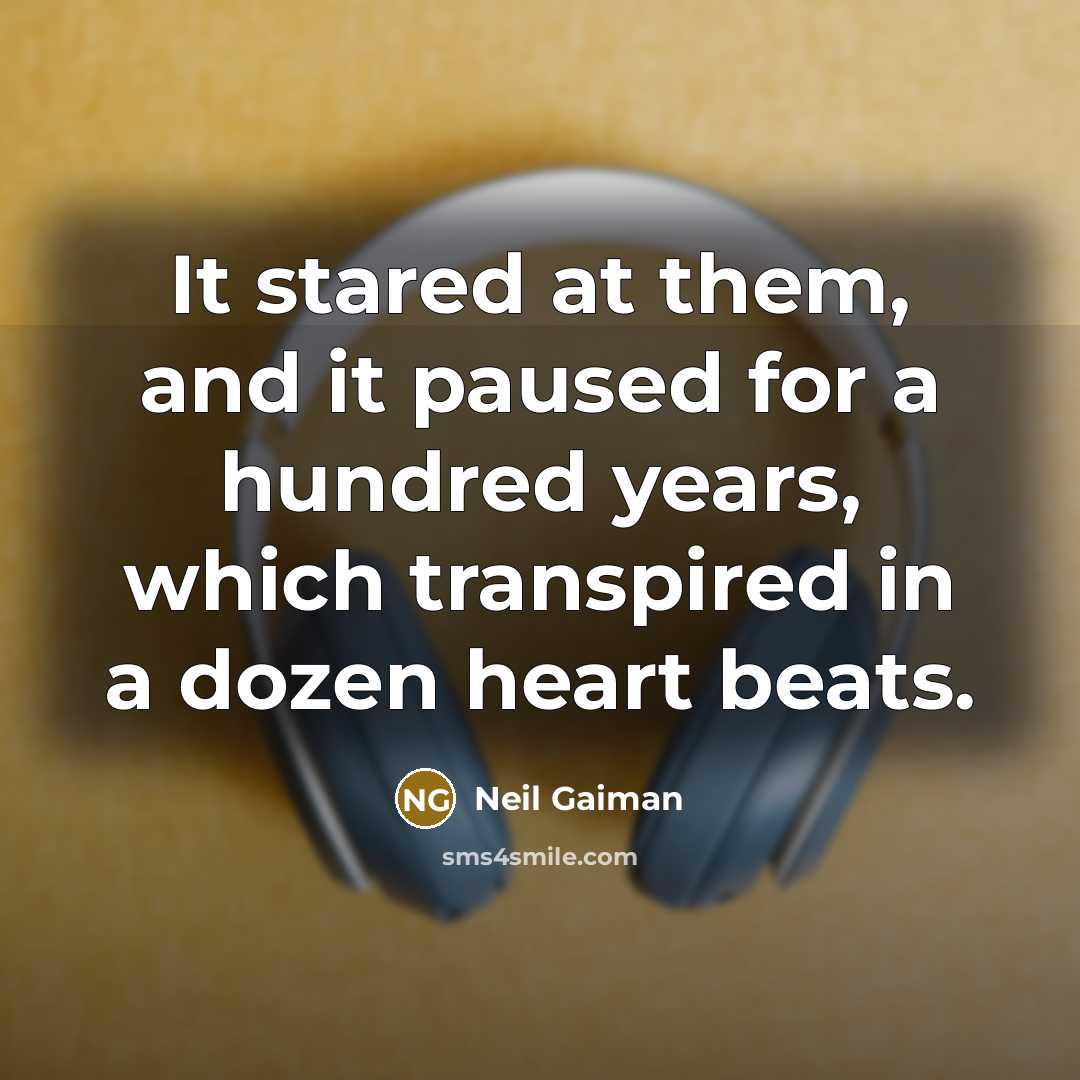 “It stared at them, and it paused for a hundred years, which transpired in a dozen heart beats.” quote by Neil Gaiman