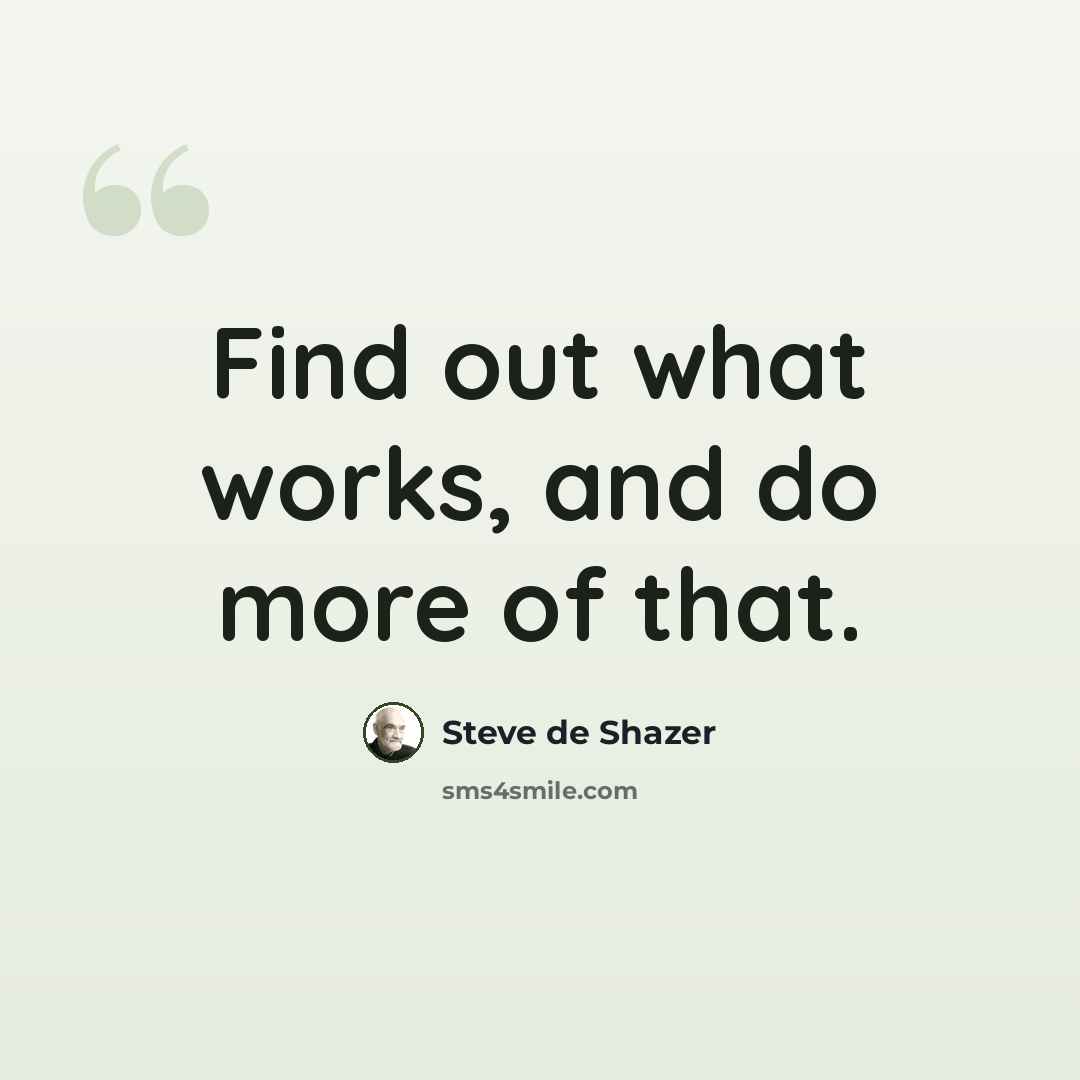 “Find out what works, and do more of that.” quote by Steve de Shazer