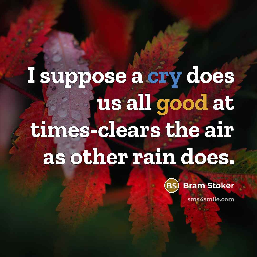 “I suppose a cry does us all good at times-clears the air as other rain does.” quote by Bram Stoker