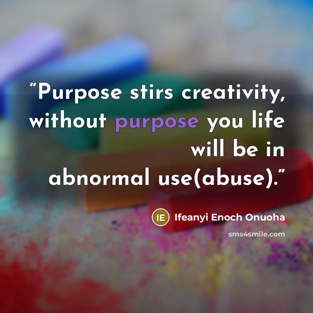 “Purpose stirs creativity, without purpose you life will be in abnormal use(abuse).” quote by Ifeanyi Enoch Onuoha
