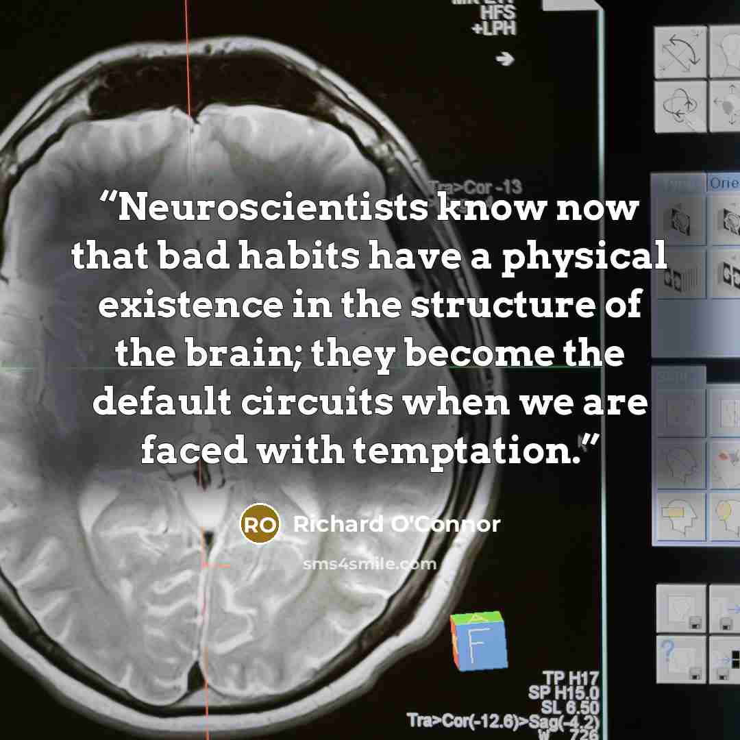 “Neuroscientists know now that bad habits have a physical existence in the structure of the brain; they become the default circuits when we are faced with temptation.” quote by Richard O'Connor