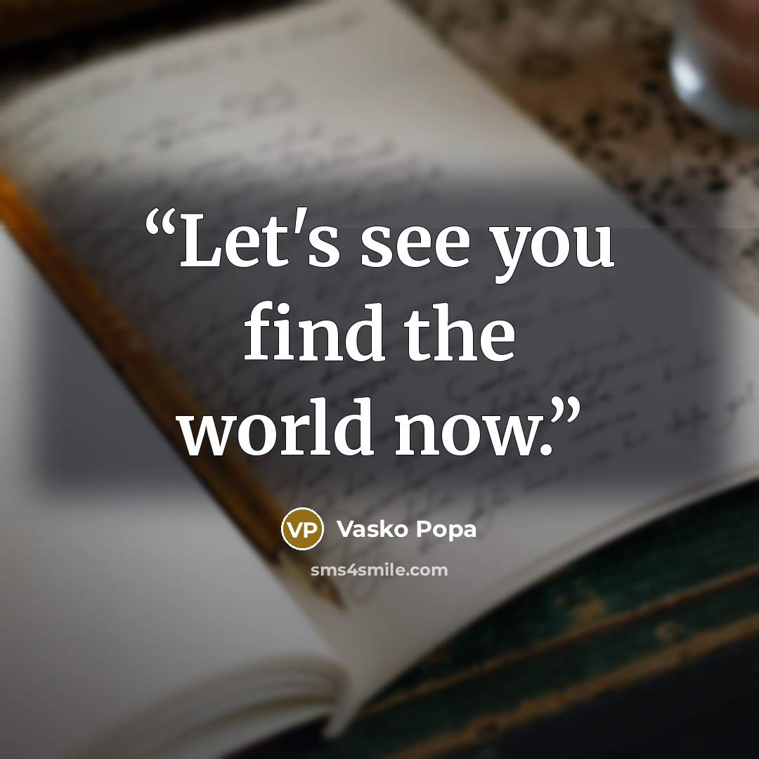 “Let's see you find the world now.” quote by Vasko Popa