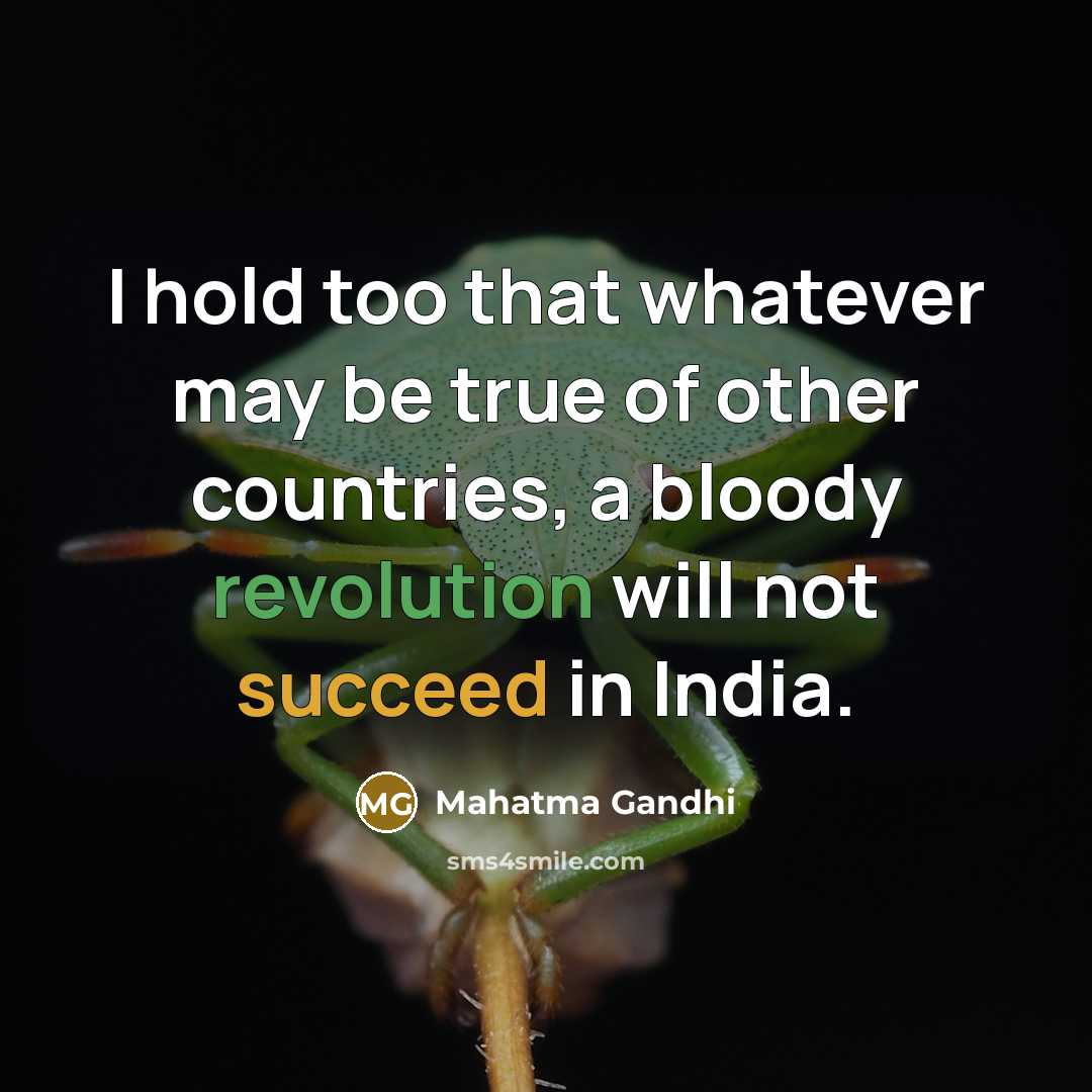 “I hold too that whatever may be true of other countries, a bloody revolution will not succeed in India.” quote by Mahatma Gandhi