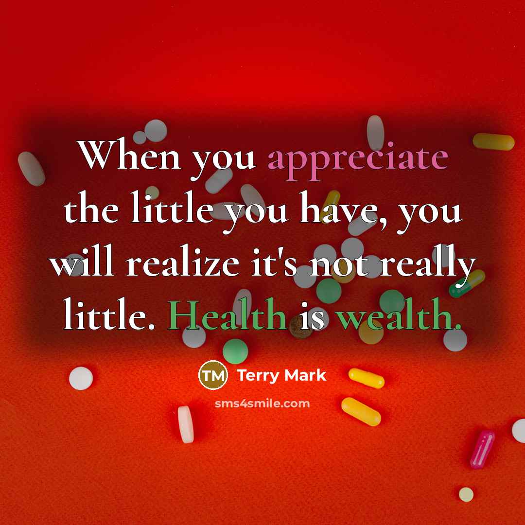 “When you appreciate the little you have, you will realize it's not really little. Health is wealth.” quote by Terry Mark