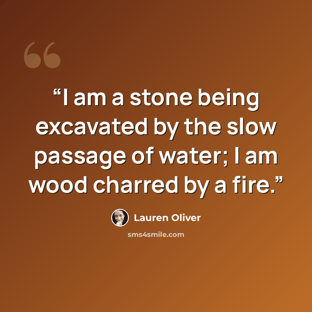 “I am a stone being excavated by the slow passage of water; I am wood charred by a fire.” quote by Lauren Oliver