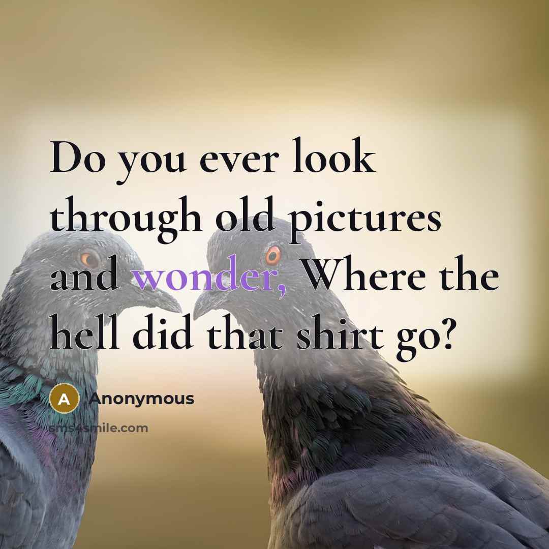 “Do you ever look through old pictures and wonder, Where the hell did that shirt go?” quote by Anonymous