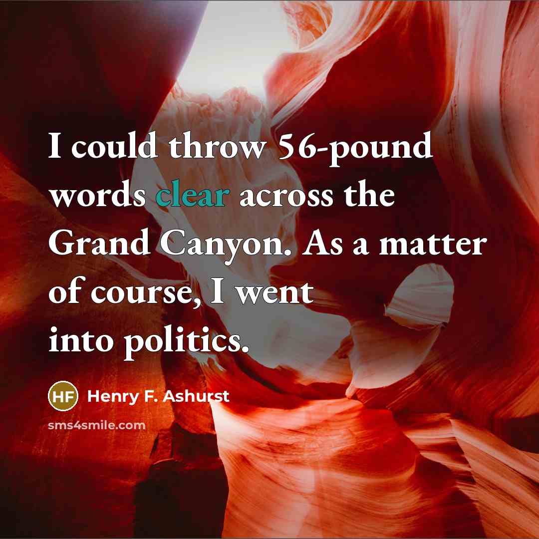 “I could throw 56-pound words clear across the Grand Canyon. As a matter of course, I went into politics.” quote by Henry F. Ashurst