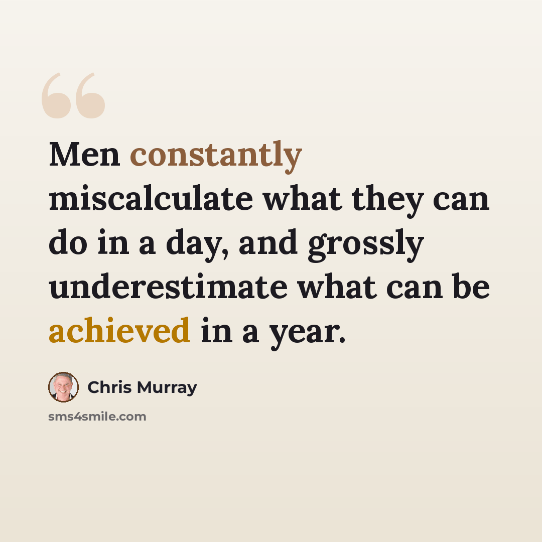 “Men constantly miscalculate what they can do in a day, and grossly underestimate what can be achieved in a year.” quote by Chris Murray