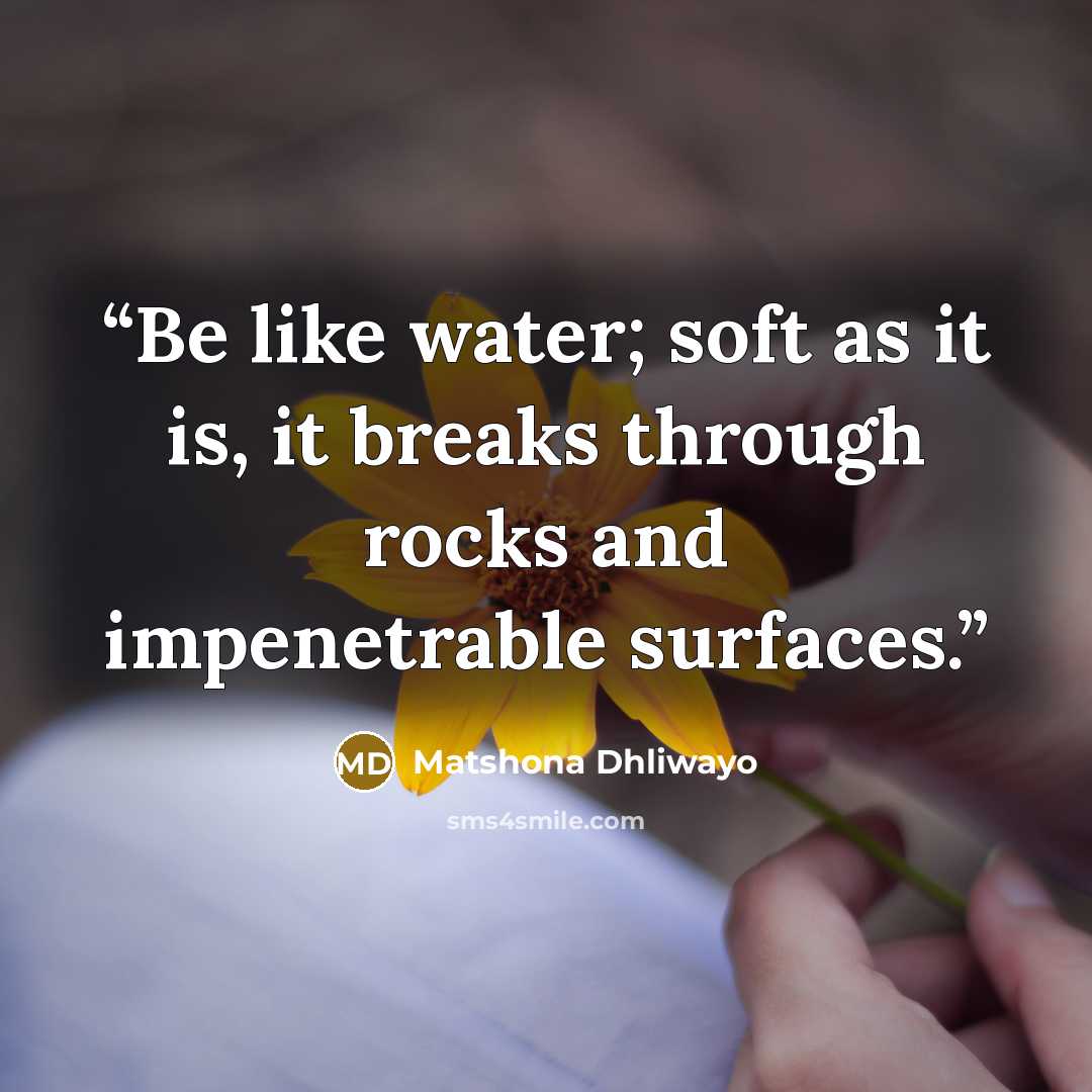 “Be like water; soft as it is, it breaks through rocks and impenetrable surfaces.” quote by Matshona Dhliwayo