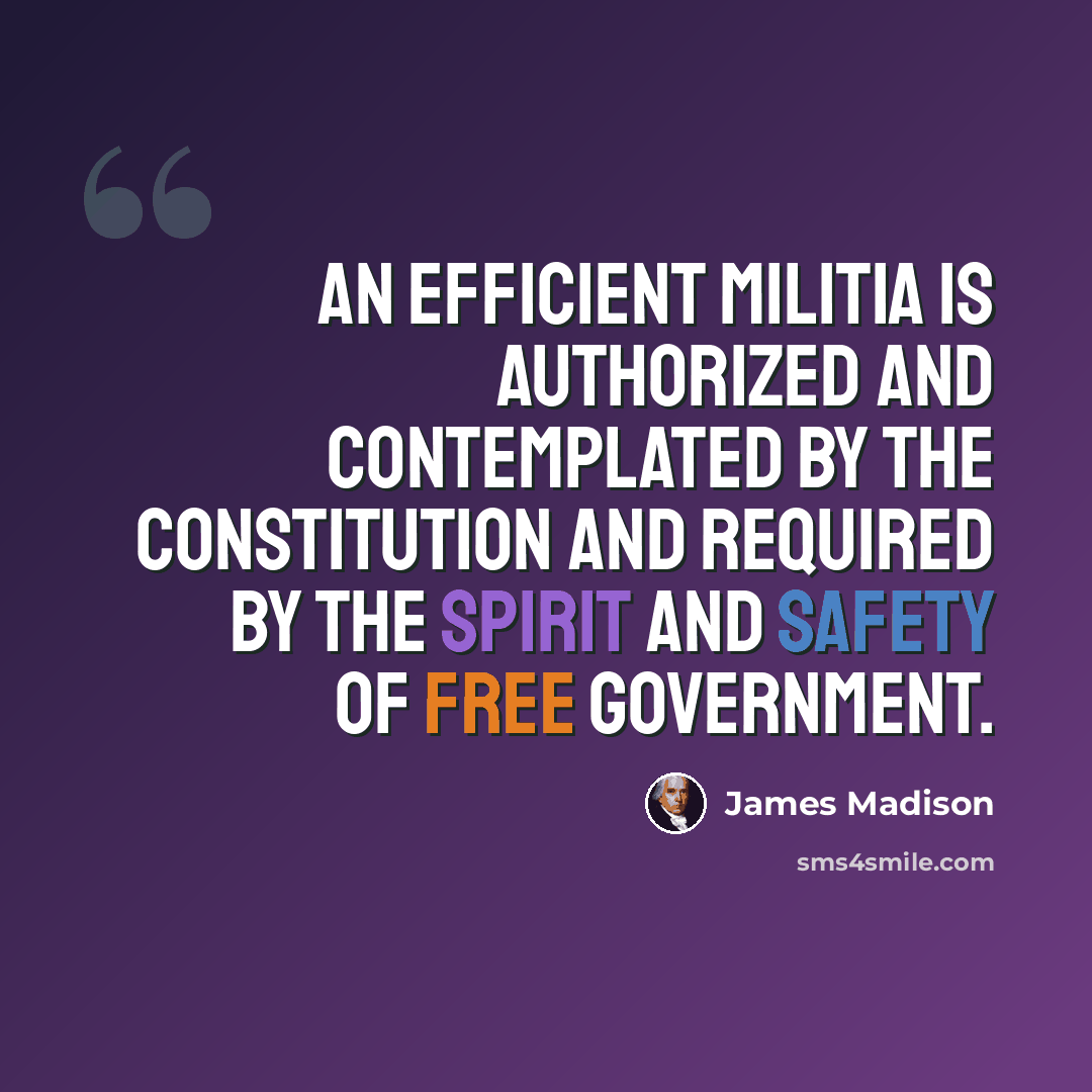 “An efficient militia is authorized and contemplated by the Constitution and required by the spirit and safety of free government.” quote by James Madison