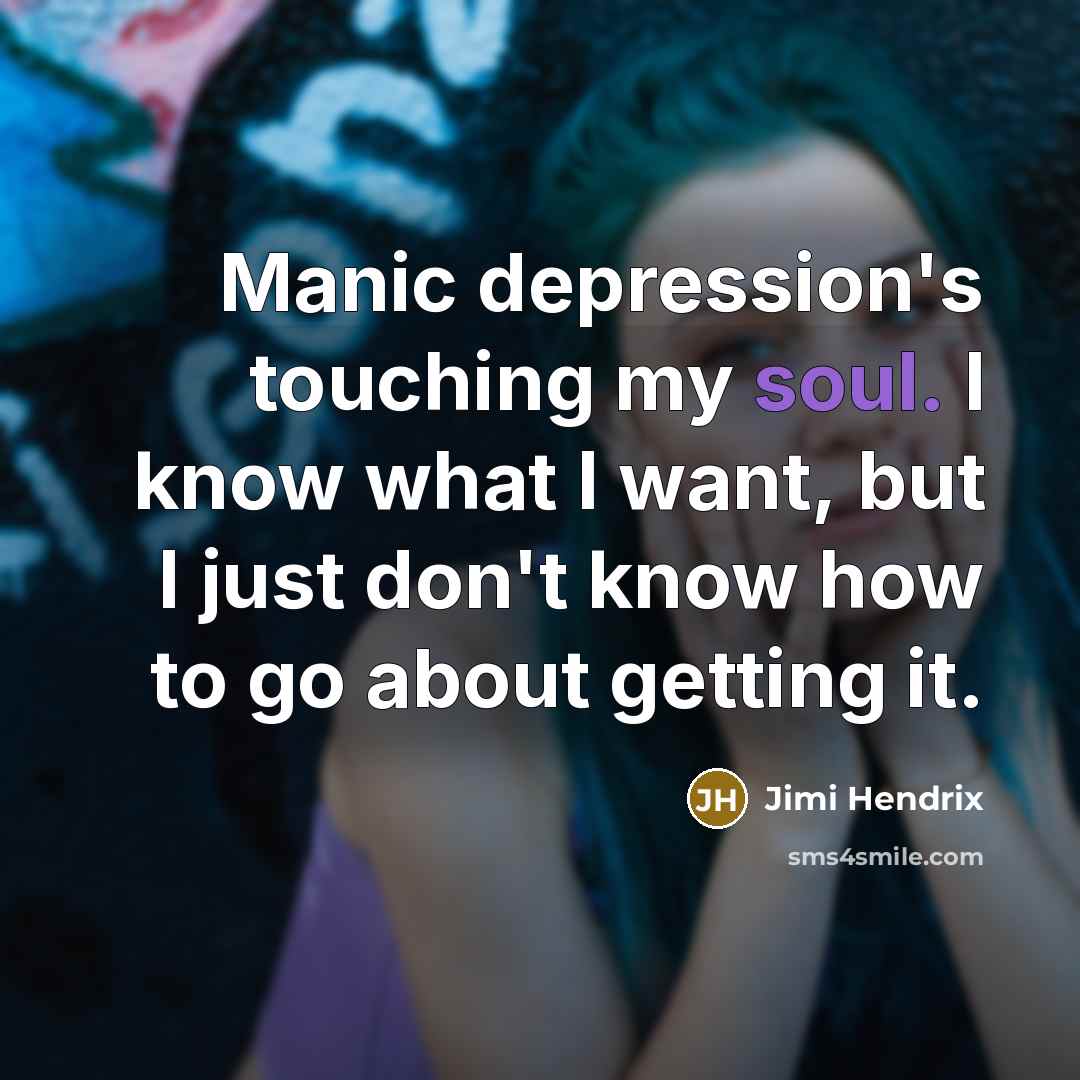 “Manic depression's touching my soul. I know what I want, but I just don't know how to go about getting it.” quote by Jimi Hendrix
