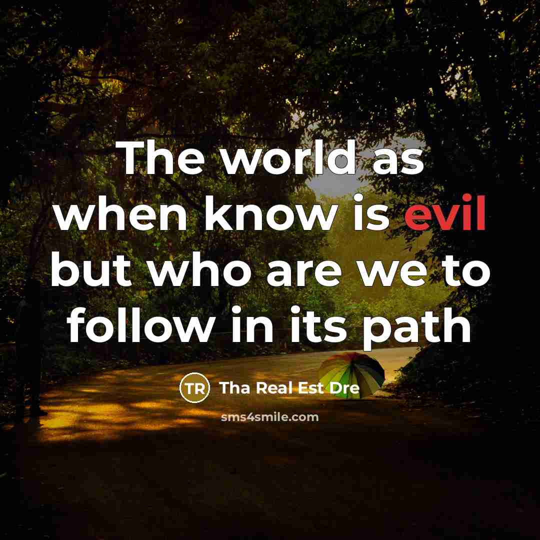“The world as when know is evil but who are we to follow in its path” quote by Tha Real Est Dre