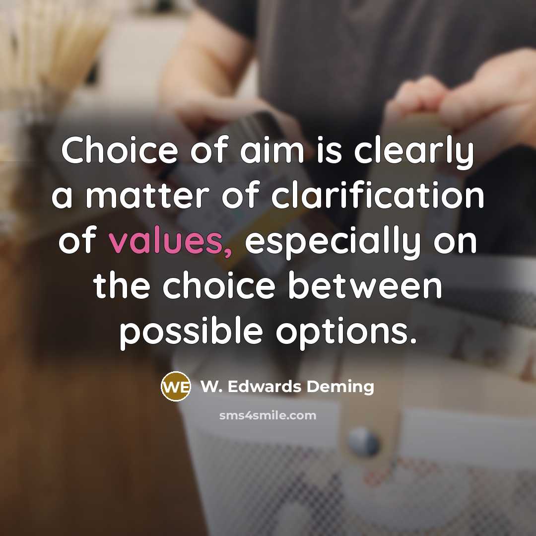 “Choice of aim is clearly a matter of clarification of values, especially on the choice between possible options.” quote by W. Edwards Deming