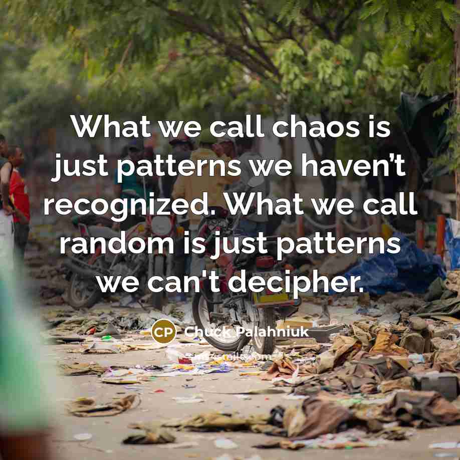 “What we call chaos is just patterns we haven’t recognized. What we call random is just patterns we can't decipher.” quote by Chuck Palahniuk