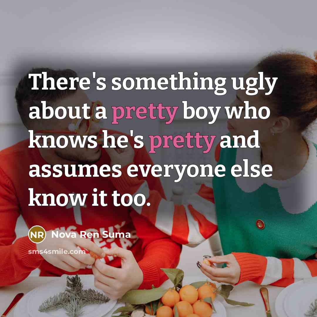 “There's something ugly about a pretty boy who knows he's pretty and assumes everyone else know it too.” quote by Nova Ren Suma