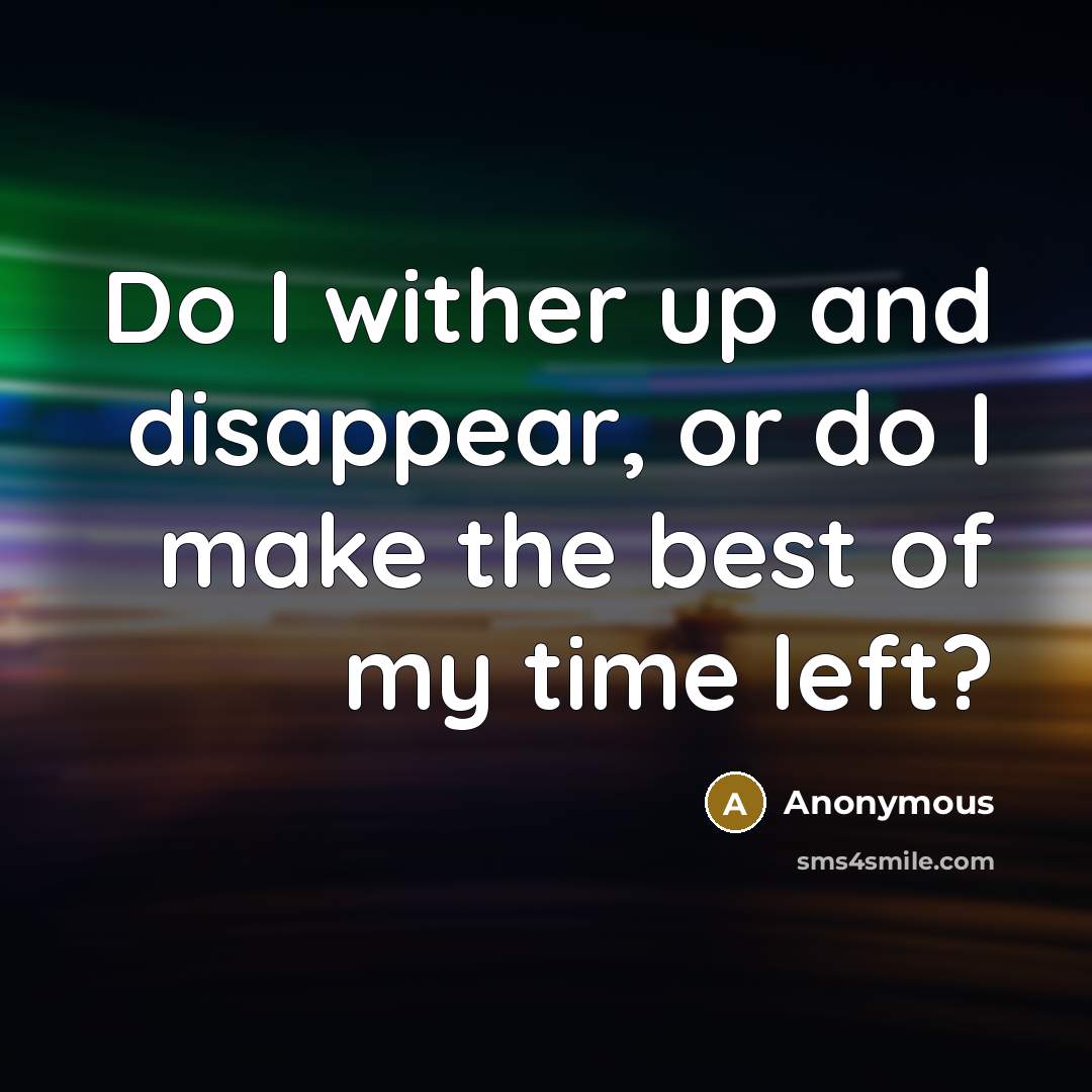 “Do I wither up and disappear, or do I make the best of my time left?” quote by Anonymous
